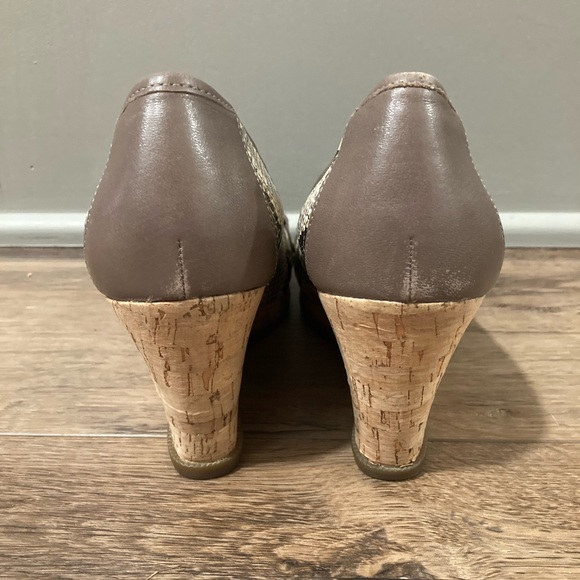 Sperry Top Sider 8 Snake Print Wedge Leather Peep Toe Heel - Picture 4 of 6